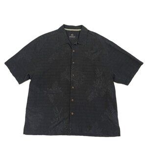 Jamaica Jaxx Shirt Men XXL Black 100% Silk Hawaiian Button Up Palm Leaves Resort